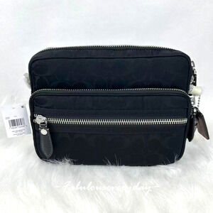 COACH Men Dakota Crossbody in Signature Nylon Silver/Black CER09 NWT